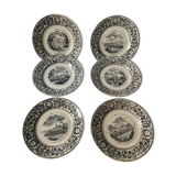 6 old dessert plates Old and Johnston Bordeaux 19th century Médoc and its castles