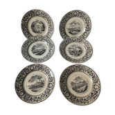 6 old dessert plates Old and Johnston Bordeaux 19th century Médoc and its castles