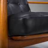 Armchair with Model FD 164 frame by Arne Vodder and Model 118 armrests by Grete Jalk in teak and black leather, Denmark, 1960s