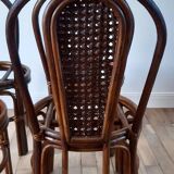 Set of 4 rattan / bamboo chairs and canning with cushions 50-60s