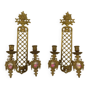 Pair Of Vintage French Brass Sconces