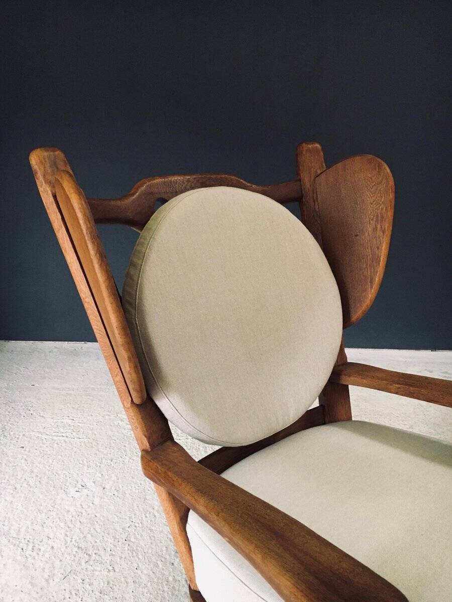 Brutalist Oak Wingback Lounge Chair, Netherlands, 1950s