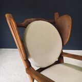 Brutalist Oak Wingback Lounge Chair, Netherlands, 1950s