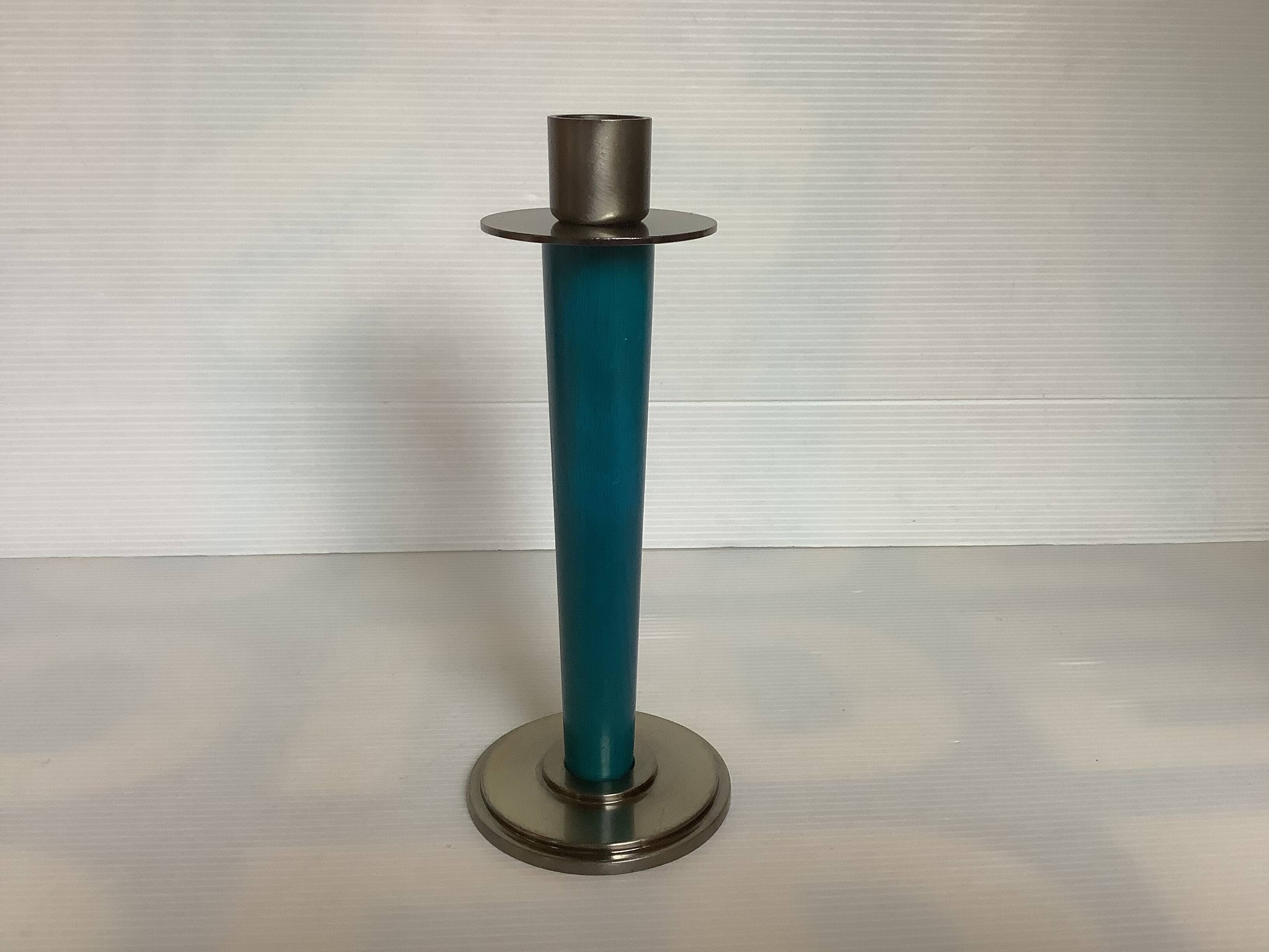 Bougeoir bleu canard bois métal