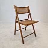 Set of 2 Italian Folding Chairs with Wicker, 1980's