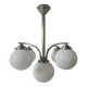 Lustre moderniste art déco, métal chromé et opaline, France 1930