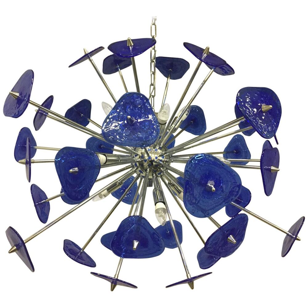 Lustre spoutnik en verre spoutnik en trèfle bleu