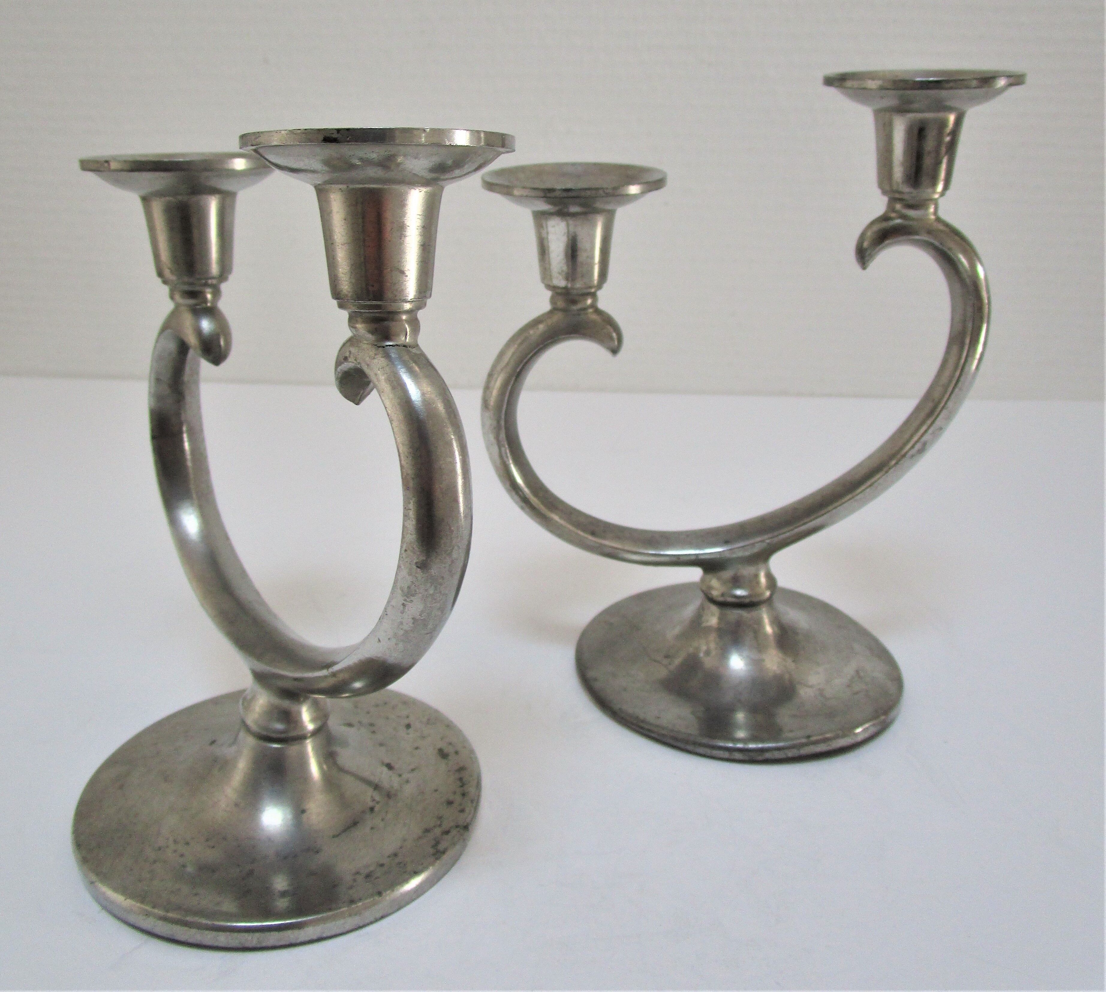 Pair of patinated tin candle holders design metawa holland 70s