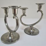 Pair of patinated tin candle holders design metawa holland 70s