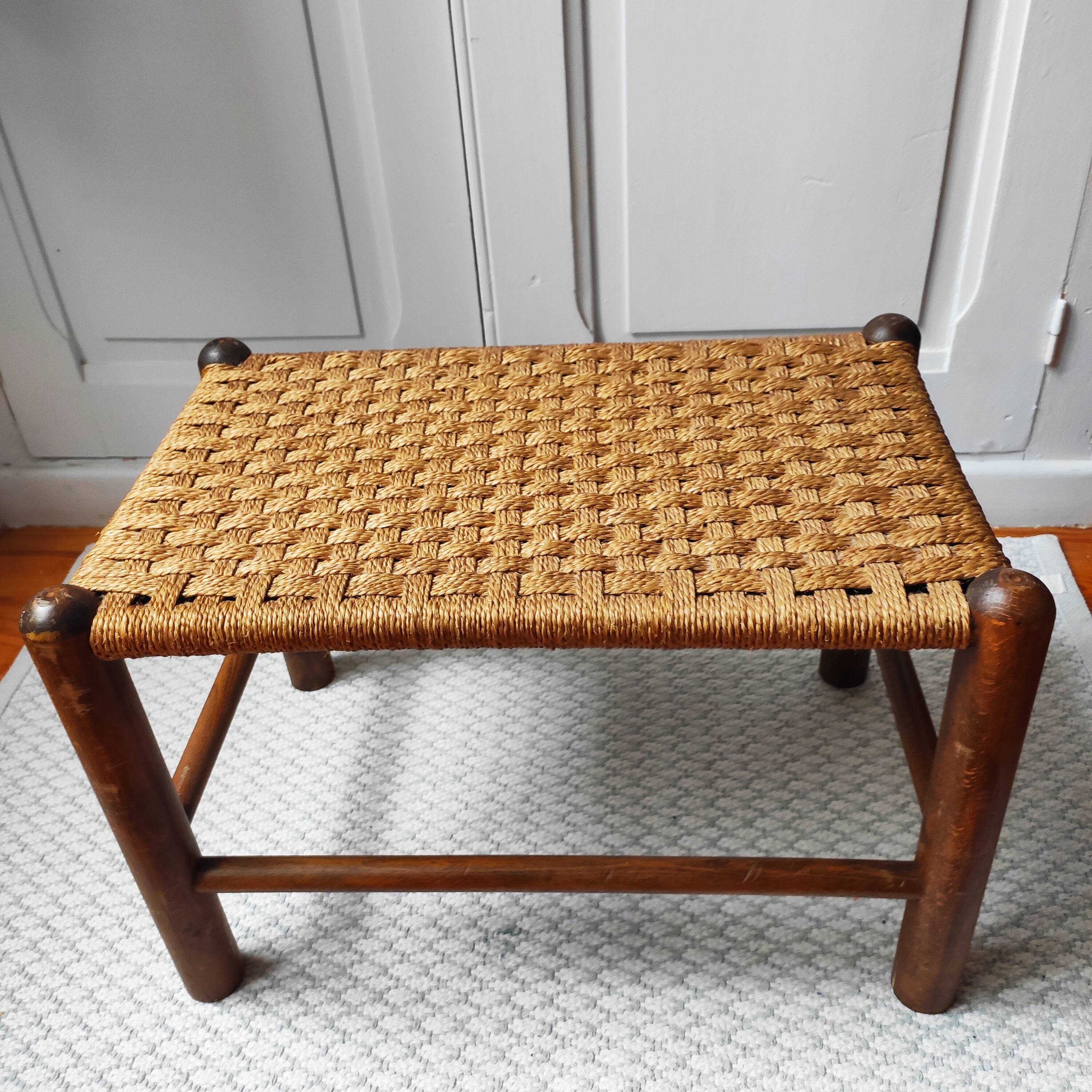 Scandinavian wood and rope stool