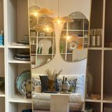 Long trapezoidal mirror in curved gilded brass, art deco modernist