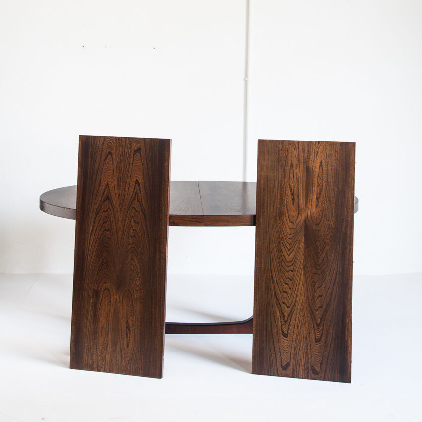 Vintage elm wood table with two extensions, France 1970