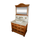 Meuble sous vasque ancien de 1928 en bois et marbre avec miroir éclairant