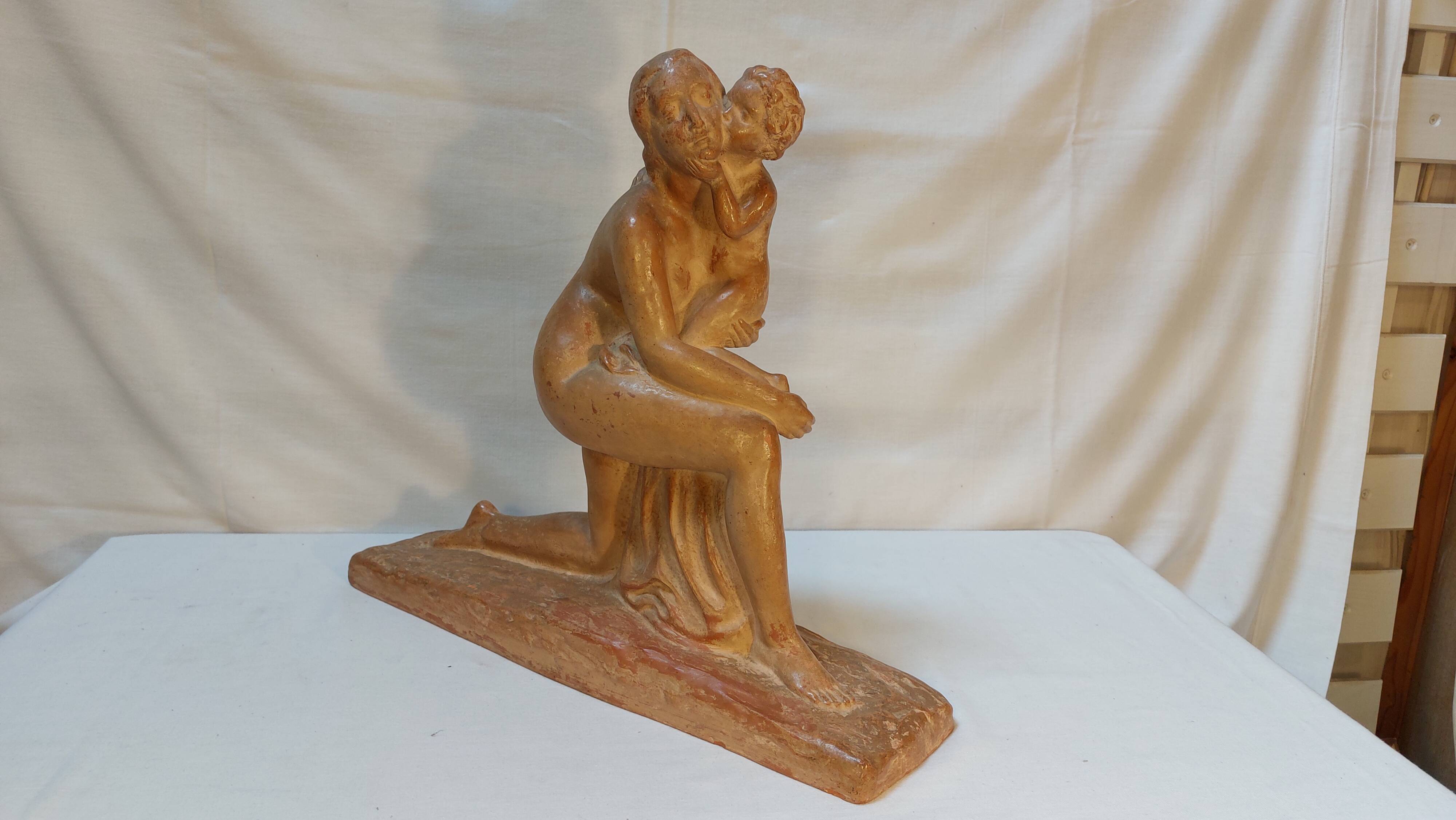 Glazed terracotta sculpture signed André Huguenin-Dumitran - Art Deco period