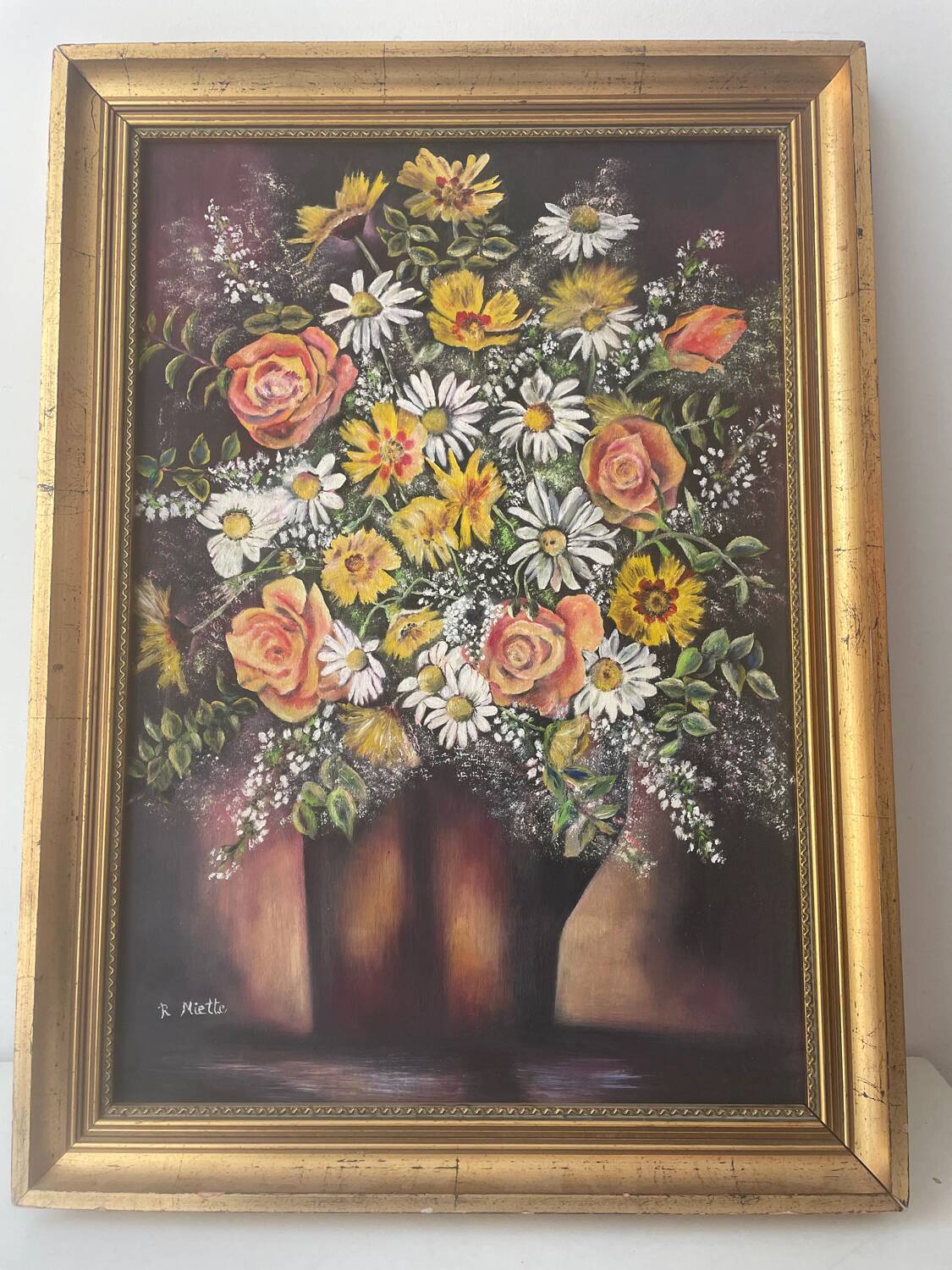 Large framed flower painting