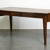 table à manger ancienne en chêne français avec 3 tiroirs et une patine exquise