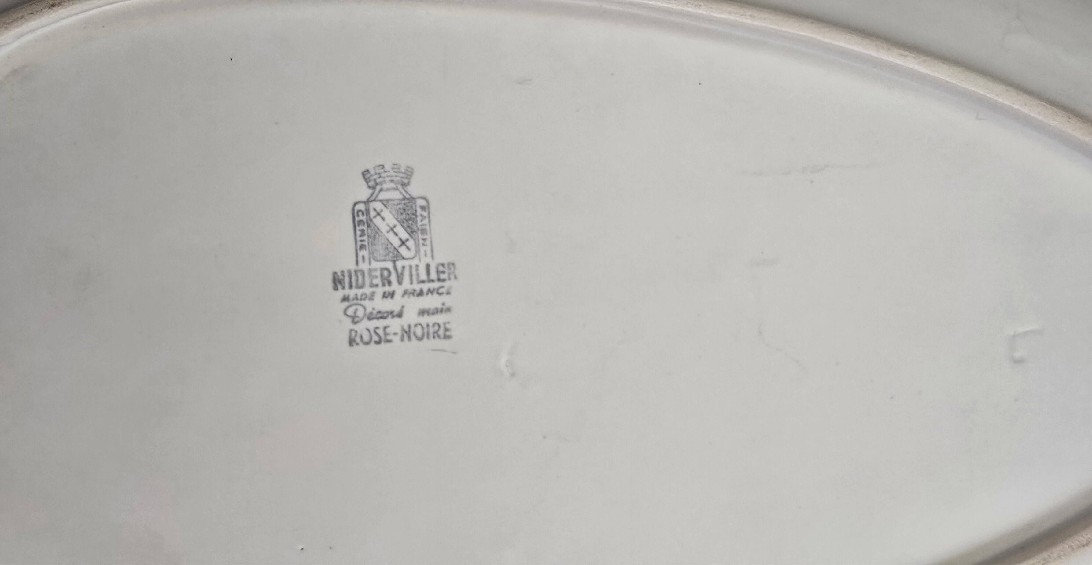 Vintage Niderviller dish, Black Rose model