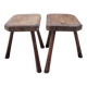 Pair of solid octagon cowhide tripod stools