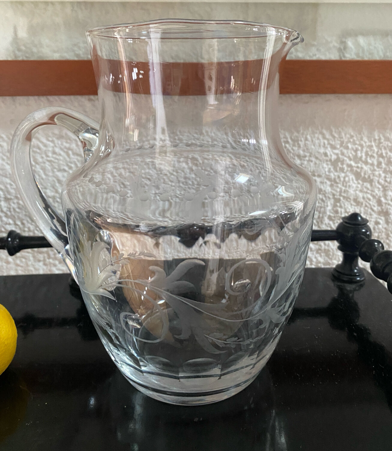 Large engraved crystal jug for orangeade