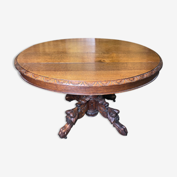Oval dining table in oak Napoleon III with central leg