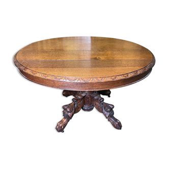 Table à manger ovale en chêne Napoléon III à pied central