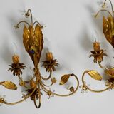 Pair of gold plated Italian 1980's floral Regency Murano glass sconces