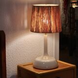 Large white ceramic lamp with raffia shade, 1970s