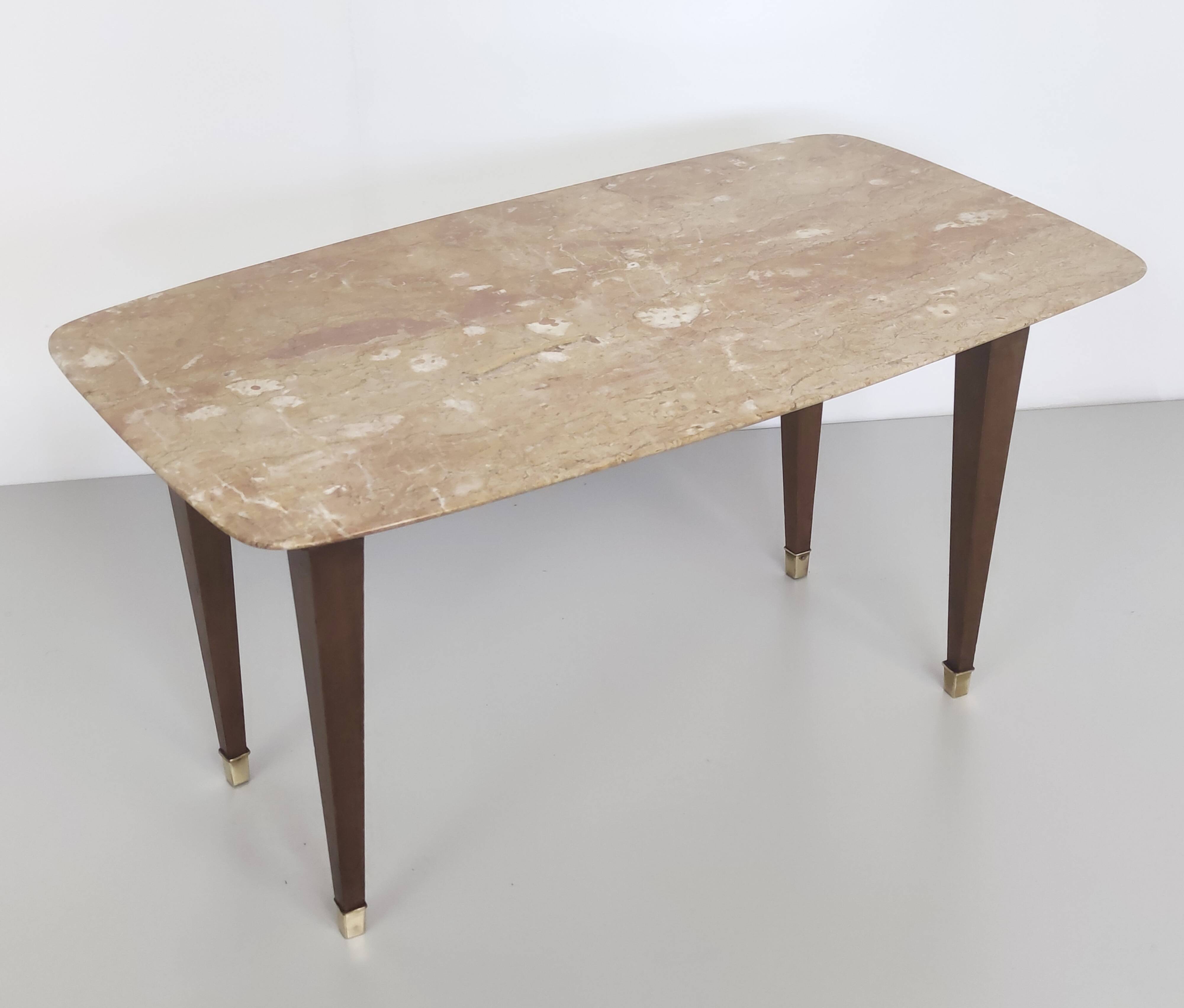 Rectangular Beech Coffee Table by Paolo Buffa with a Pink Travertine Top