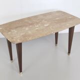 Rectangular Beech Coffee Table by Paolo Buffa with a Pink Travertine Top