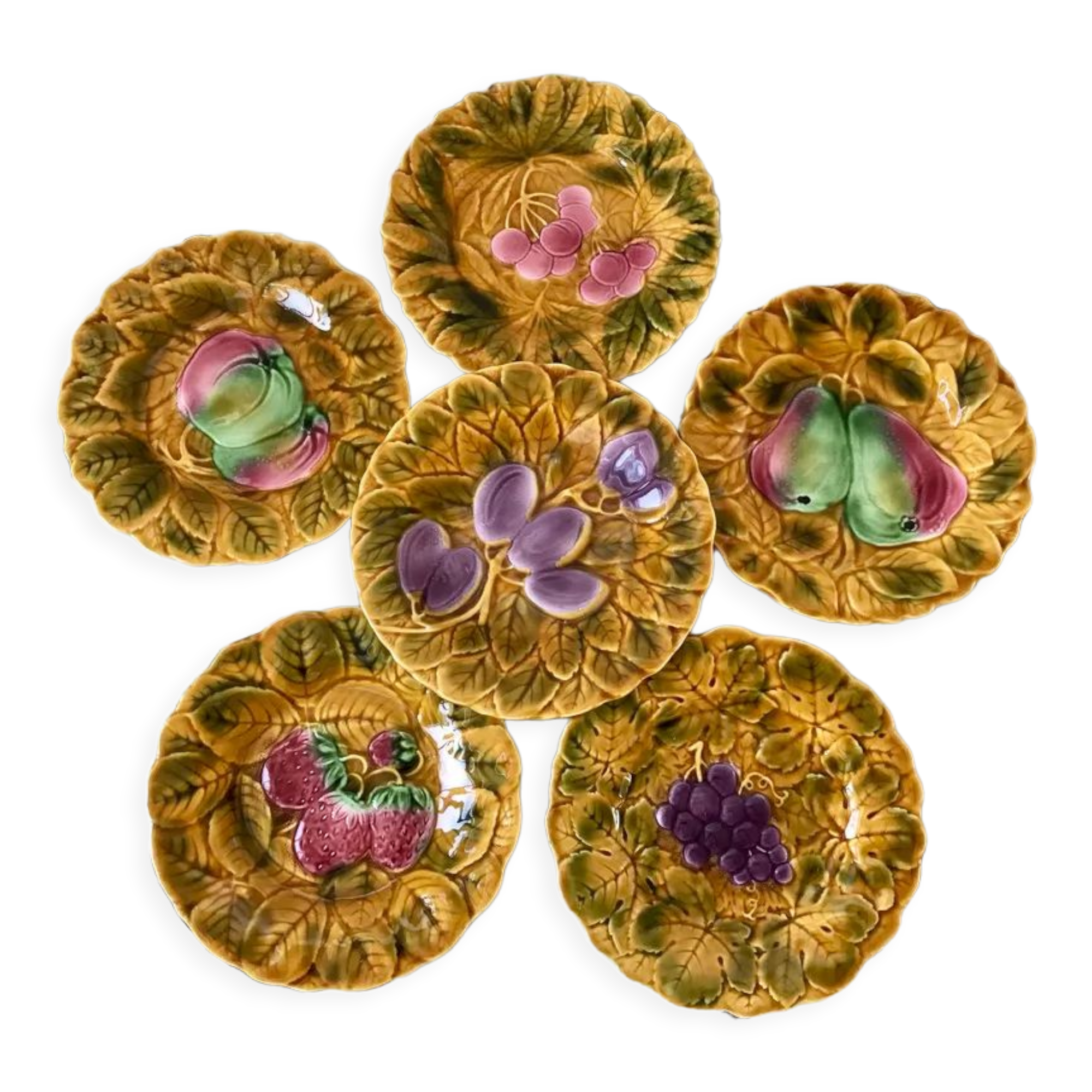 Set of 6 dessert plates in Sarreguemines slurry 60s
