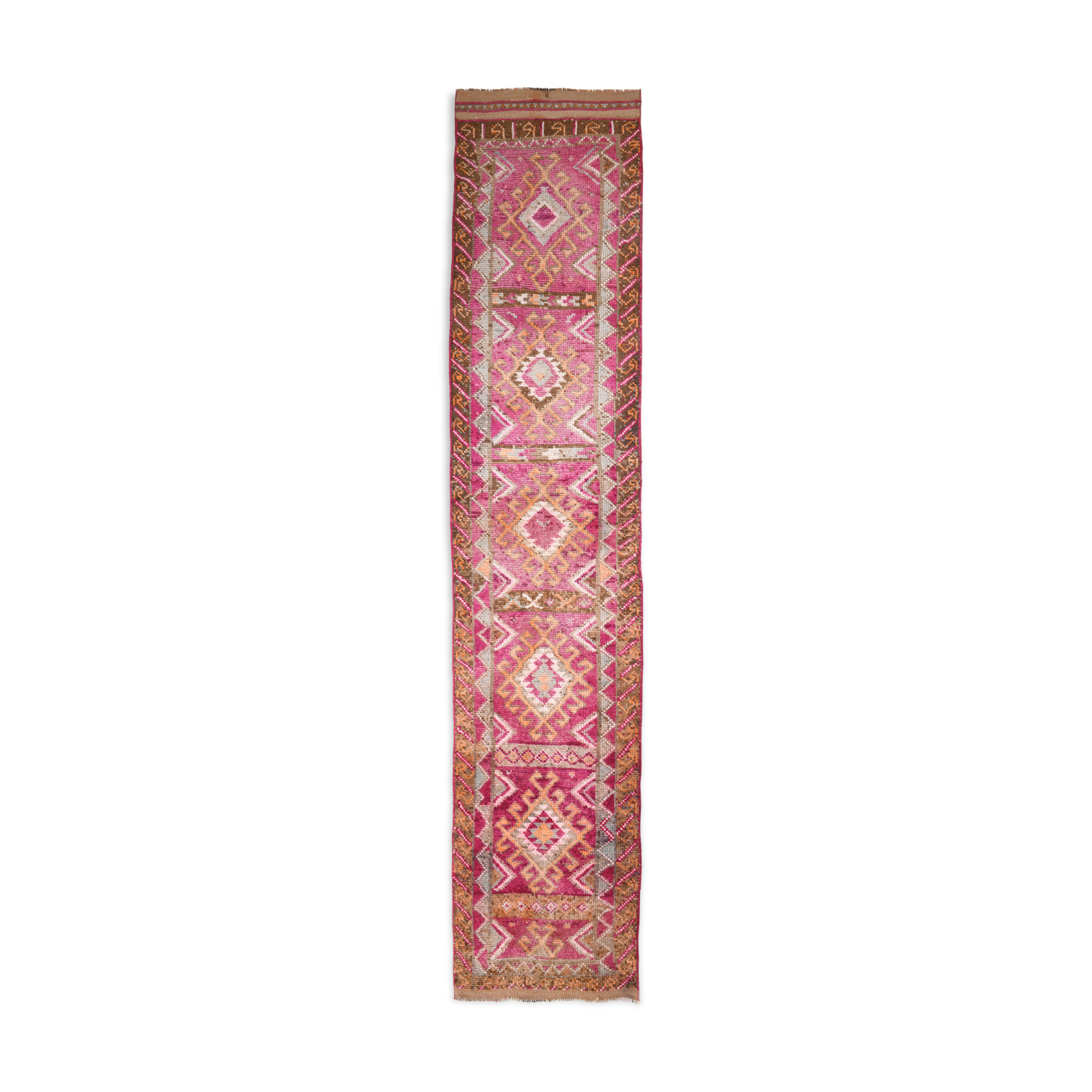 3x13 long hot pink vintage runner rug 399x81cm