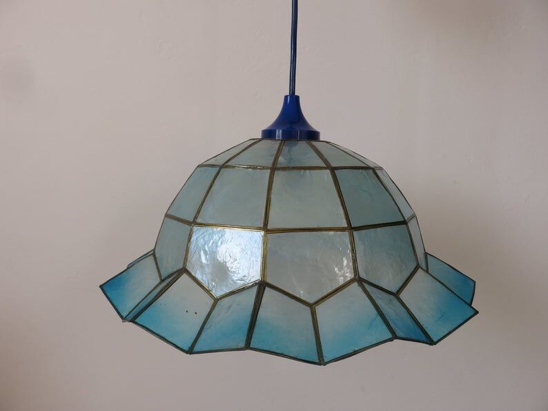 Suspension in blue mother-of-pearl and brass 70s