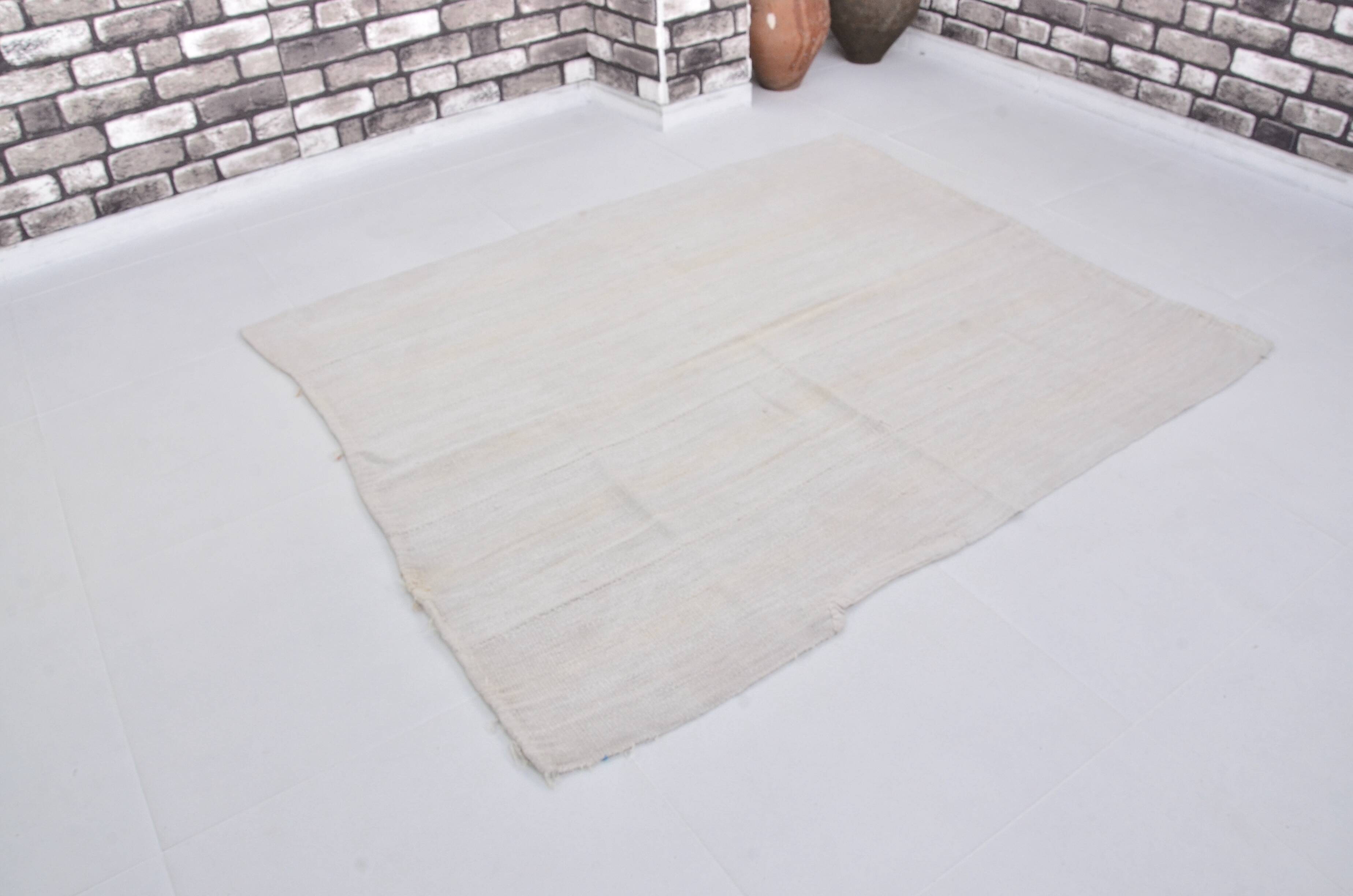 White Anatolian Handwoven Hemp Rug sku 3653