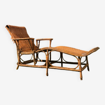 Chaise longue en rotin de 1900