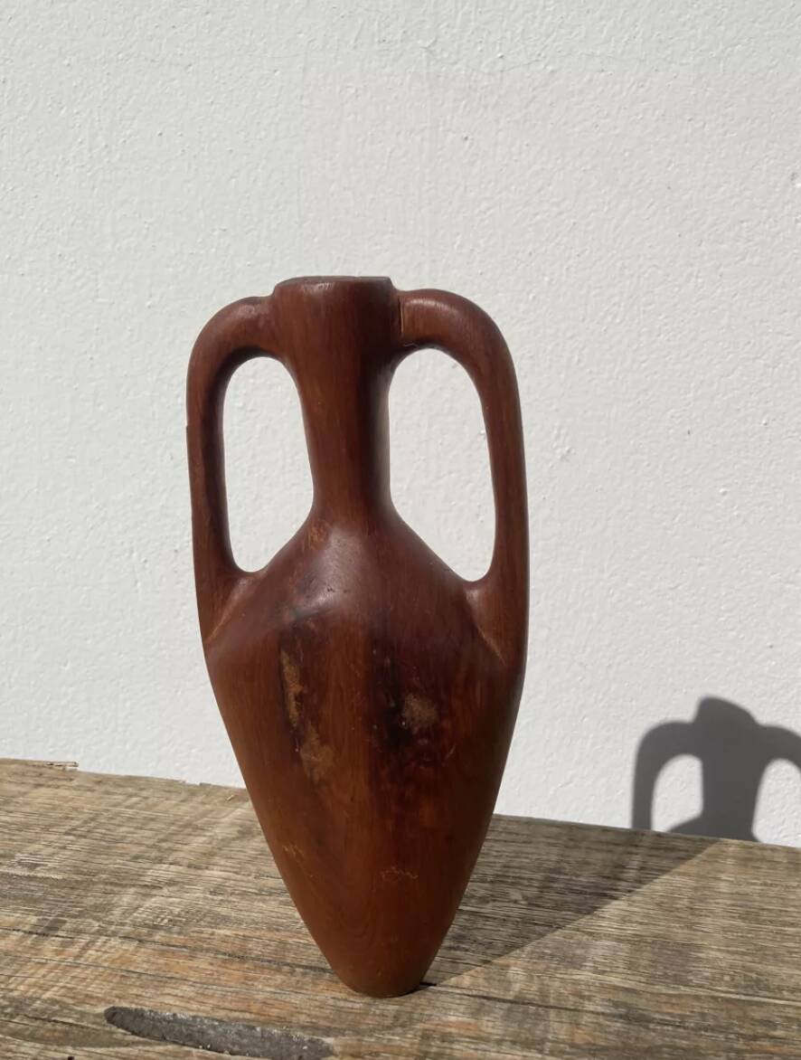 Small wooden amphora sculpture vase