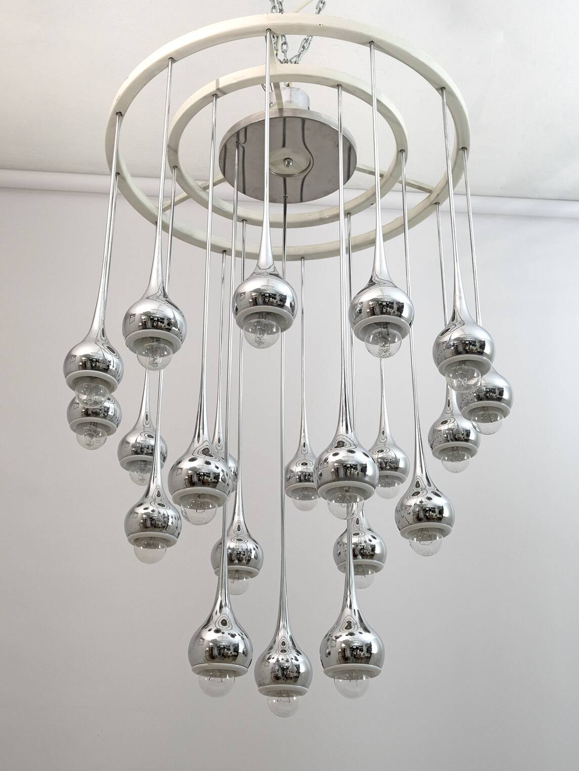 Angelo Brotto Mid-Century Italian Metal Chrome Chandelier for Esperia, 1970