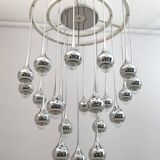 Angelo Brotto Mid-Century Italian Metal Chrome Chandelier for Esperia, 1970