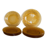 Set of 10 Vereco amber glass sunflower plates