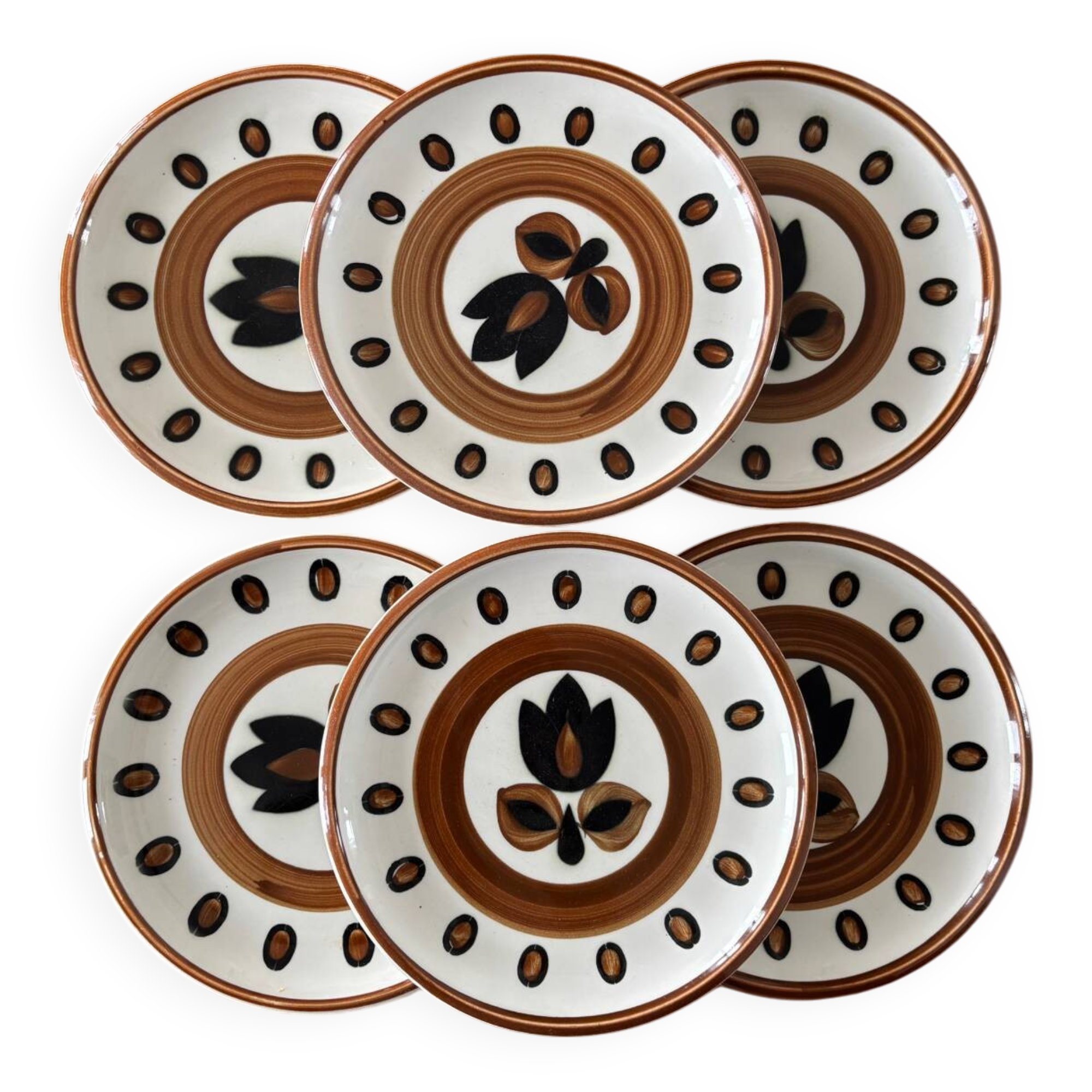 Set of 6 vintage Boch La Louviere plates, 1970s kimono model