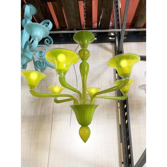 Contemporary Translucent Apple-Green Murano Style Glass Chandelier
