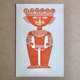 Original Pre-Columbian print, Aztecs Colombia folk 60s