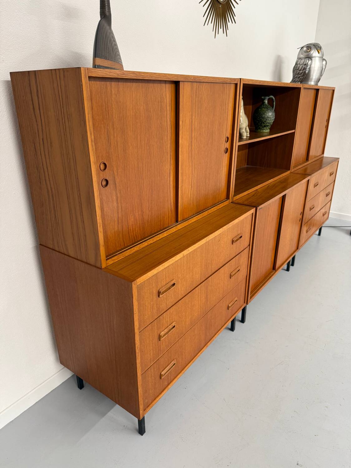 Antique 1950s vintage designer oak modular sideboard