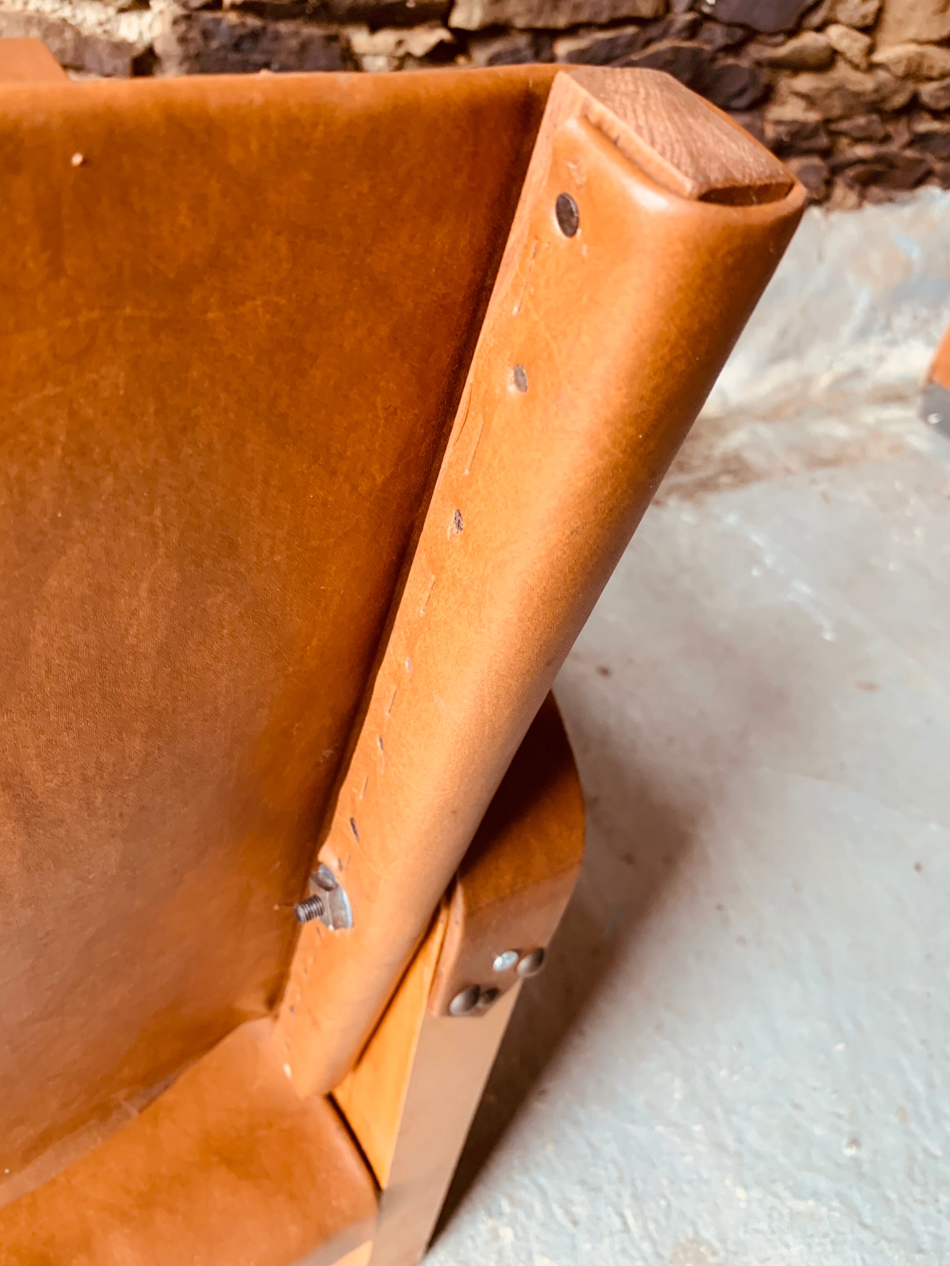 Safari armchair in wood and leather -1950's