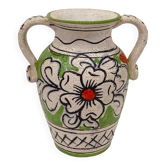 Handcrafted enamelled vase with green and red floral decoration – Italy 15 cm