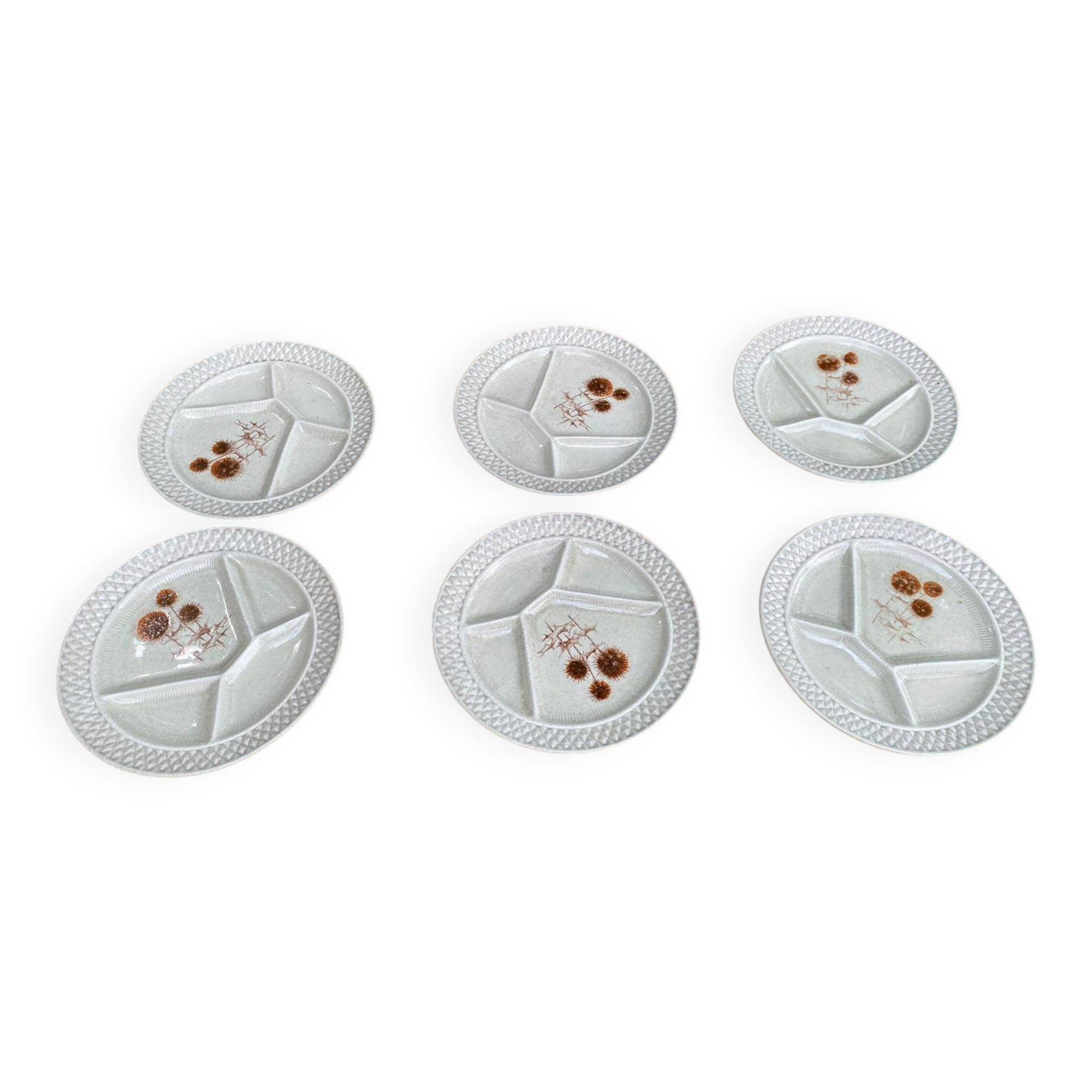 6 compartment plates in porcelain Sarreguemines France