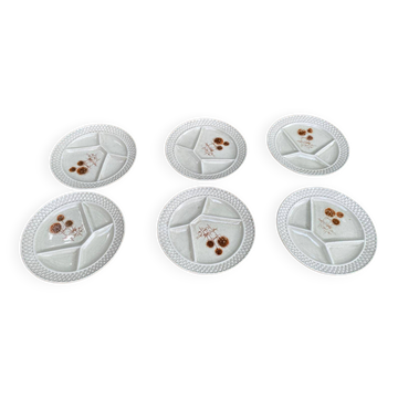 6 compartment plates in porcelain Sarreguemines France