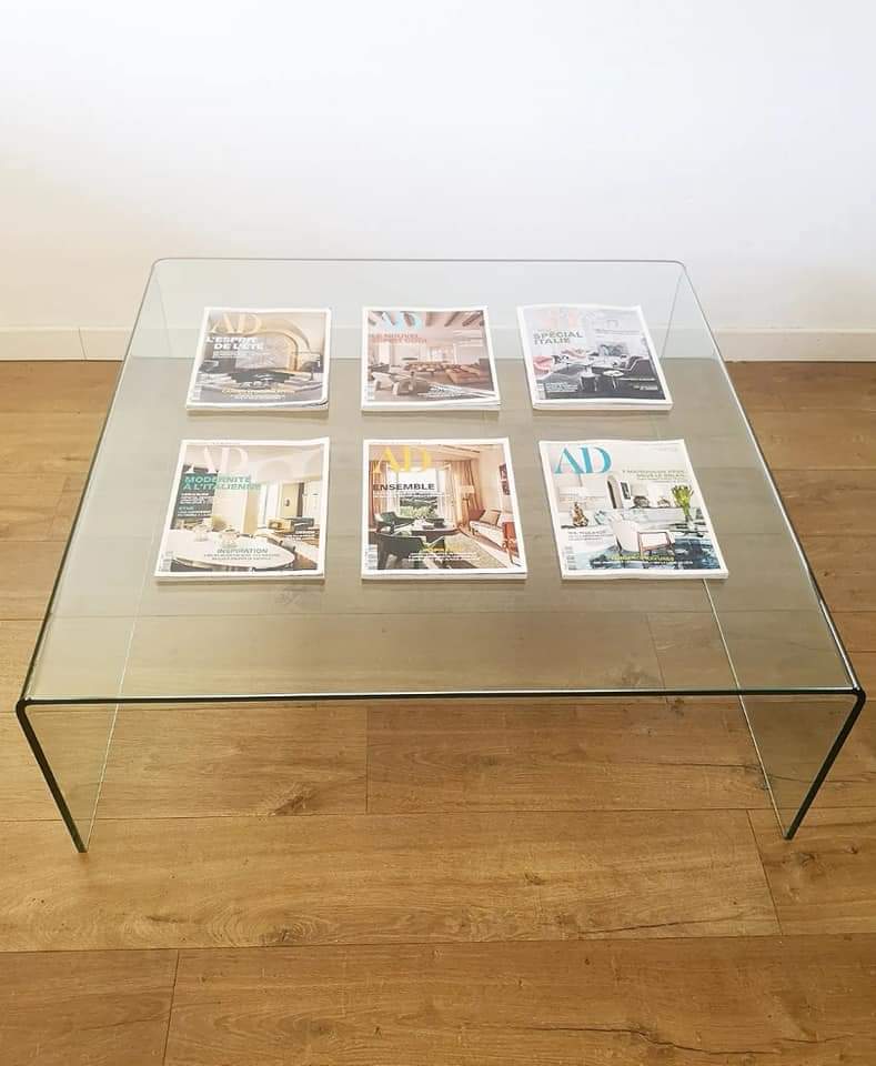 Square molded glass coffee table