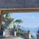 Large oil on canvas, Mediterranean terrace by the lake, signed, gilded frame.