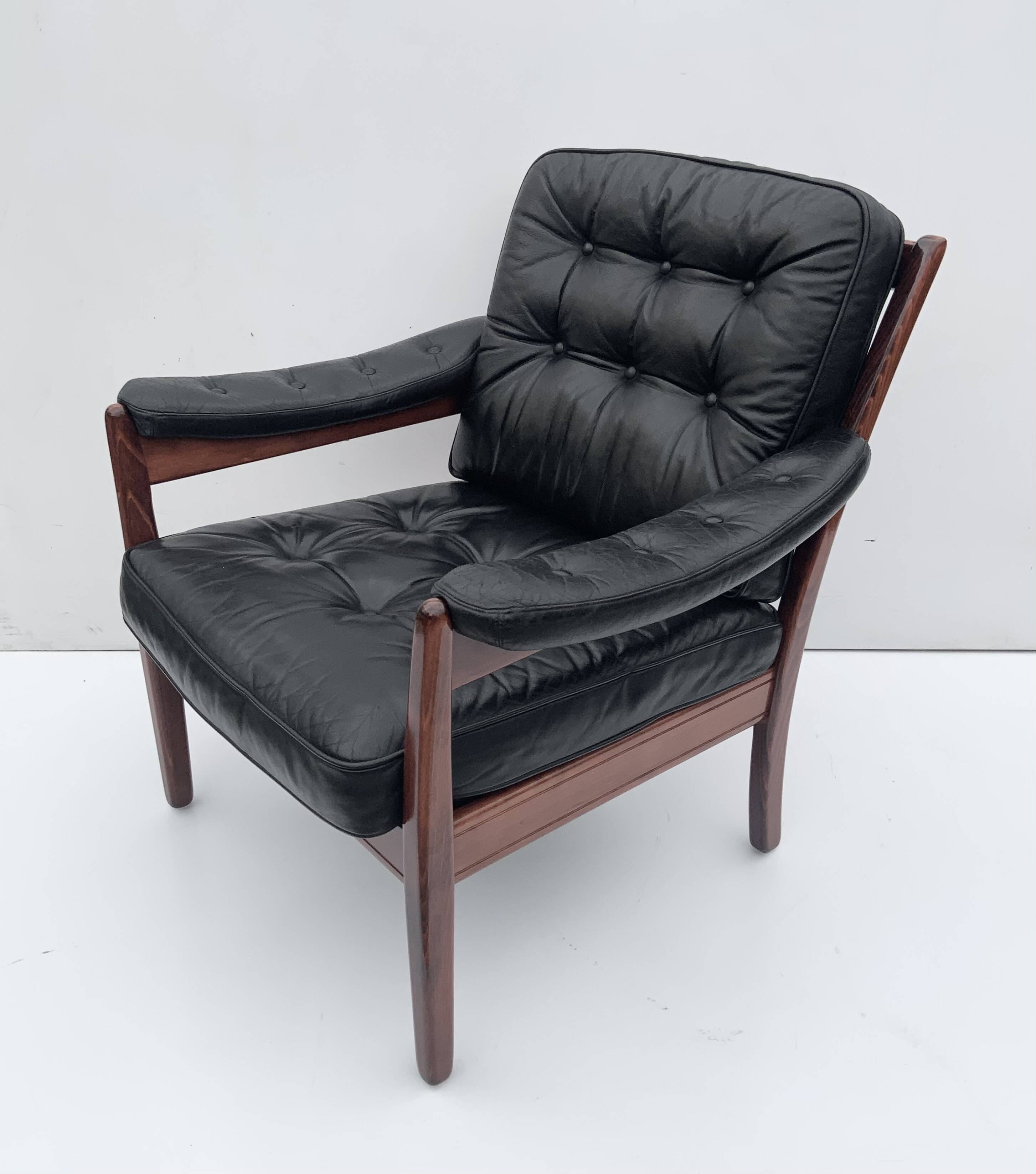 Vintage black leather lounge chair by gote mobler 1970s