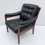 Vintage black leather lounge chair by gote mobler 1970s